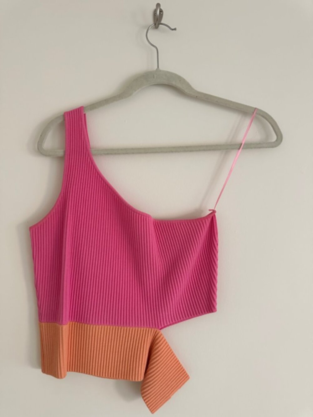 En;Semble Color Block One Shoulder Ribbed Top